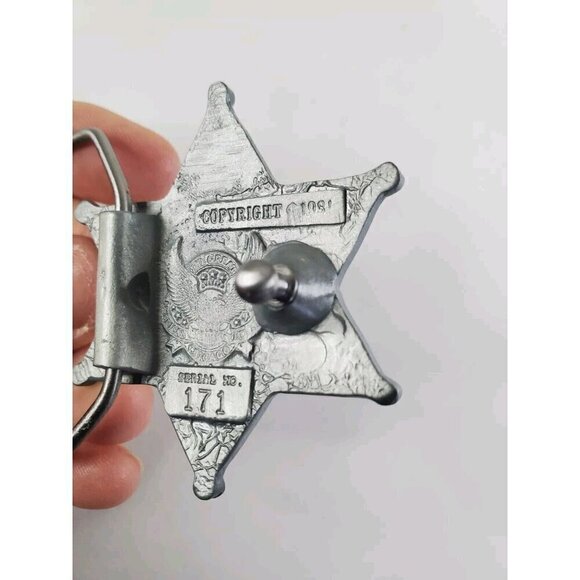 Vintage Belt Buckle Texas 6-point Star Sheriff Badge Pewter New Old Stock - Picture 4 of 7